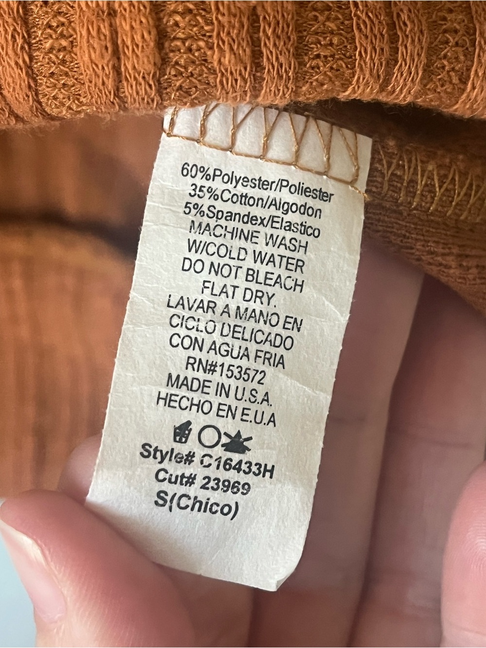 Bohme Rust Ribbed V-Neck Button Cardigan - Small - Picture 5 of 5